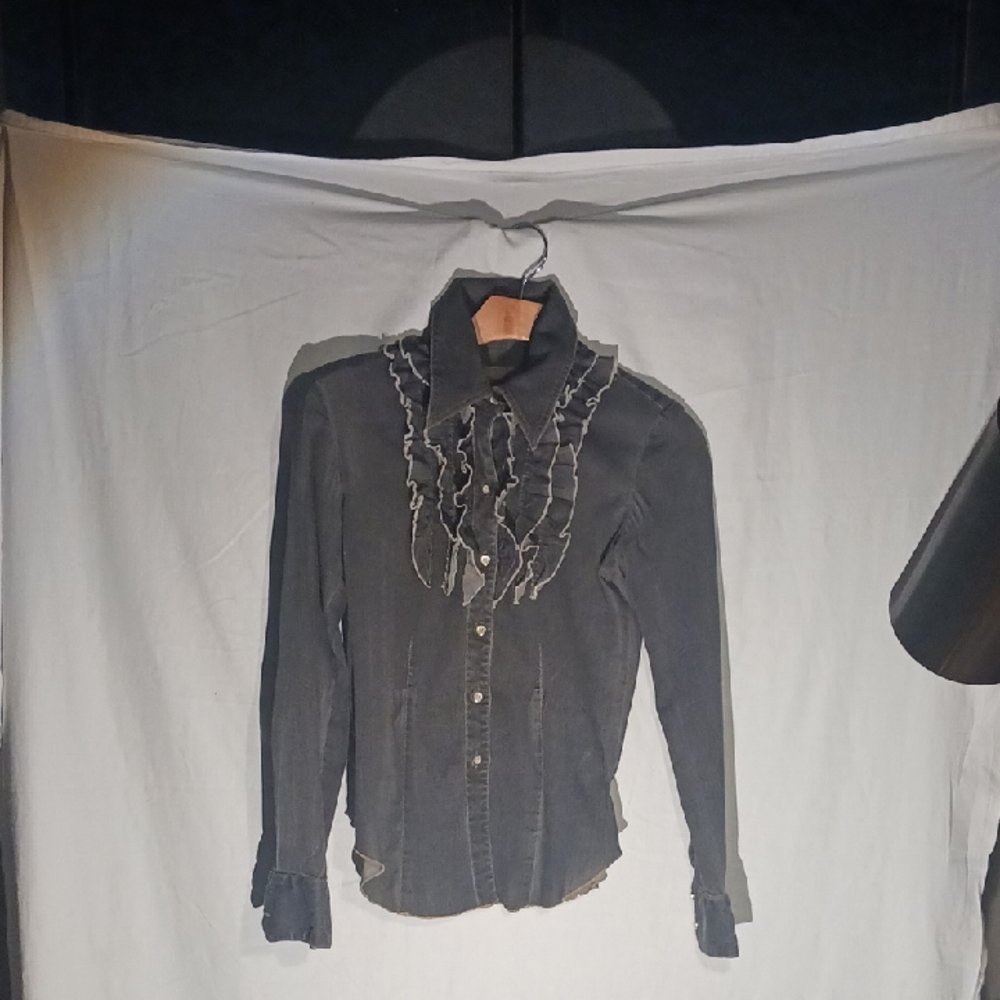 Anna Huling, Black Denim Ruffled Shirt